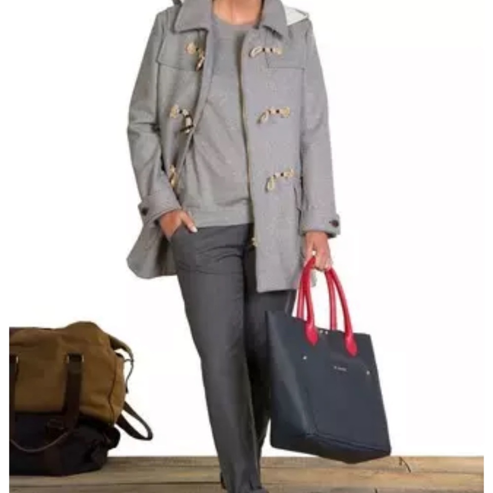 Kensie Gray Wool Blend Coat with Faux Fur Hood